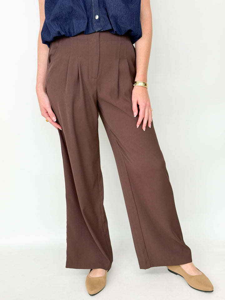 Jennifer - Wide Leg Trouser Pants (Espresso)