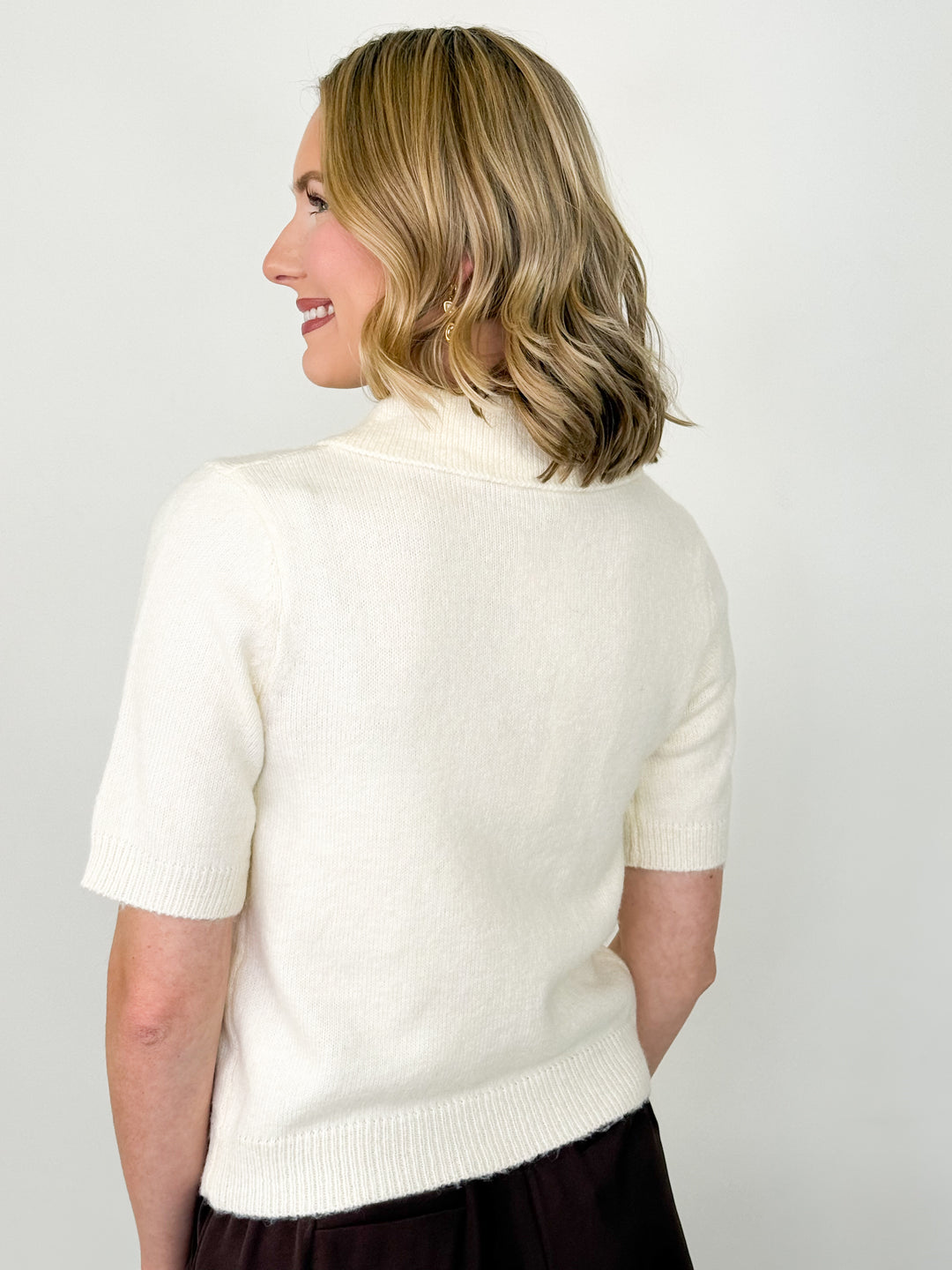 Peyton - Rhinestone Button Cardigan (Cream)