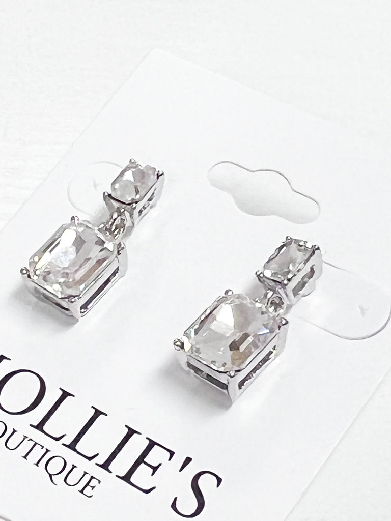 Halsey - Rhinestone Mini Drop Earrings (Silver/Clear)