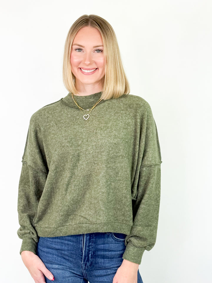 Elenor - Brushed Exposed Seam Top (Olive)