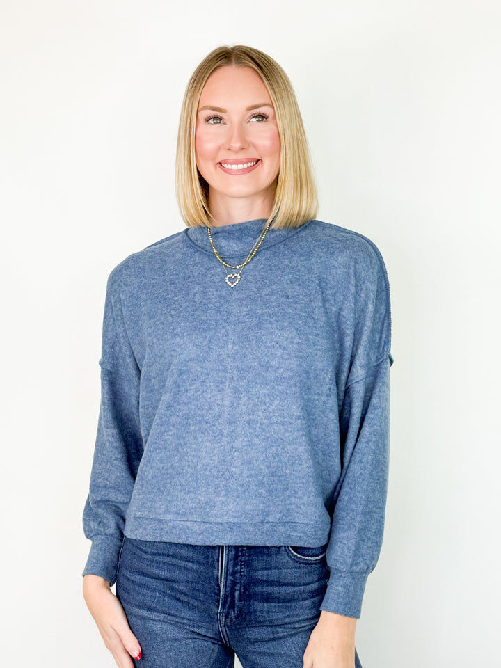 Elenor - Brushed Exposed Seam Top (Blue)