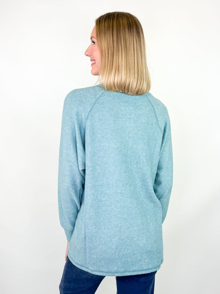 Britt - Brushed Henley Long Sleeve Top (Dusty Teal)