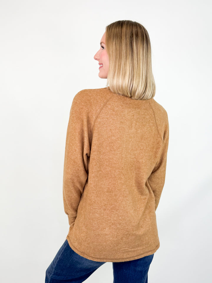 Britt - Brushed Henley Long Sleeve Top (Deep Camel)