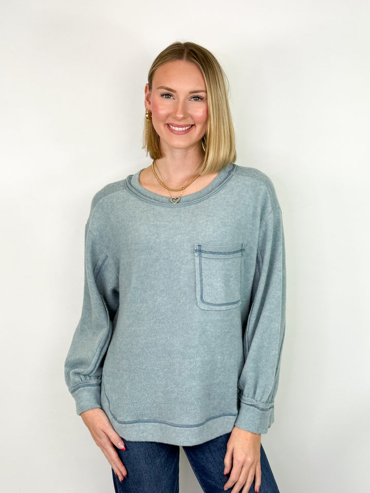 Beck - Brushed Long Sleeve Top (Blue Grey)