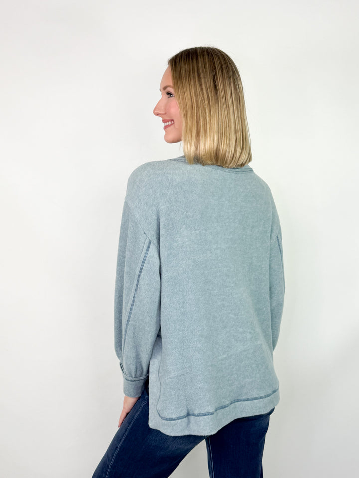 Beck - Brushed Long Sleeve Top (Blue Grey)