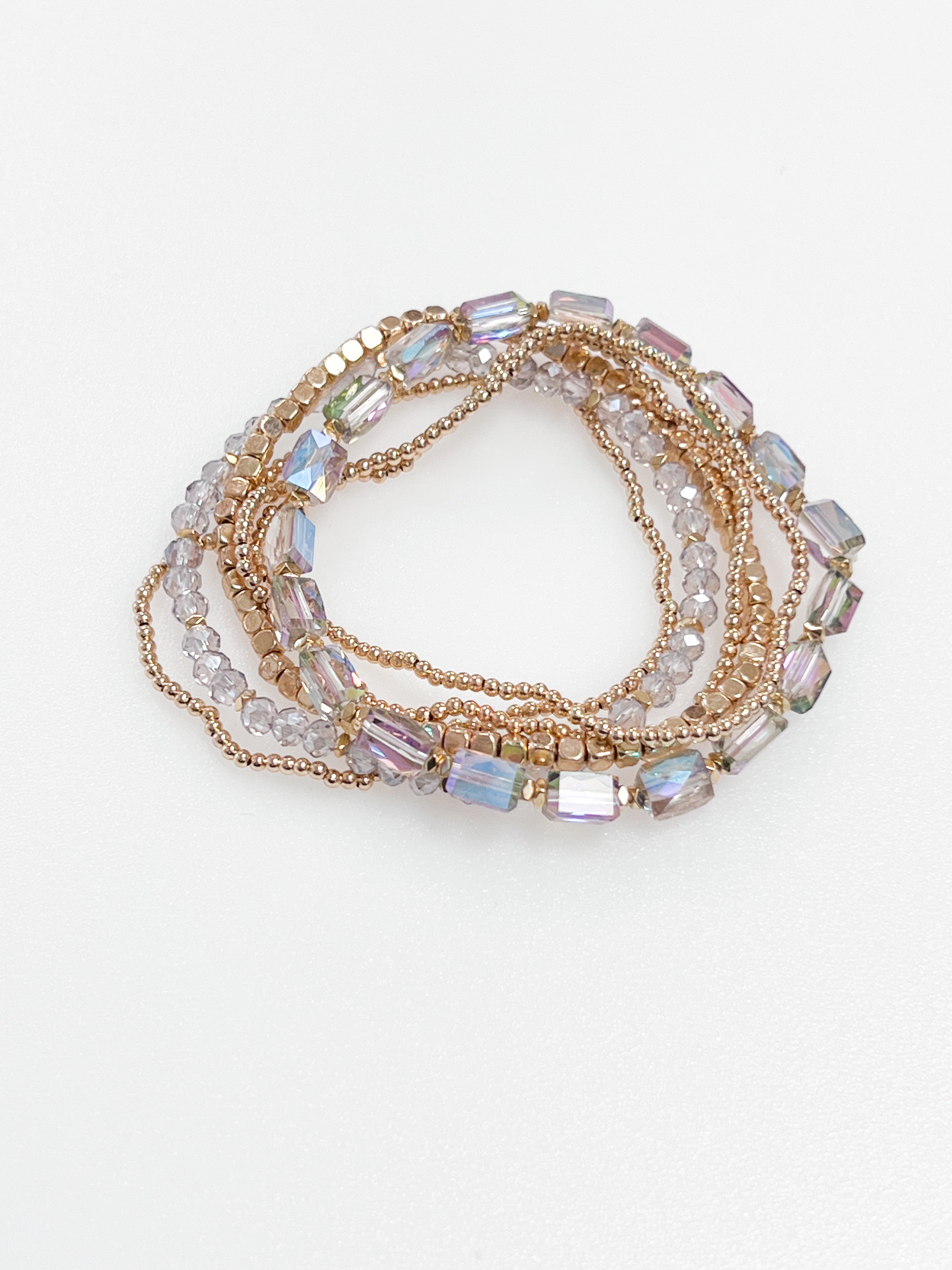 Taryn - Iridescent + Gold Beaded Bracelets (Set of 6)