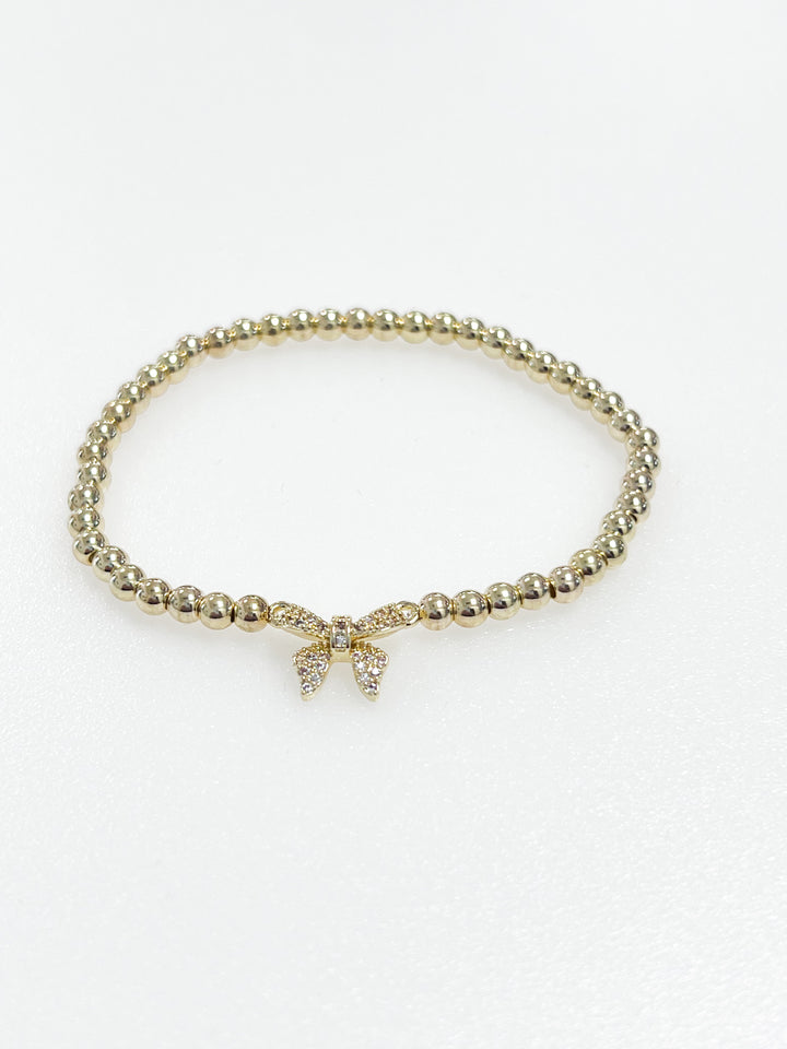 Paisley - Gold Beaded Bracelet w/ Rhinestone Bow