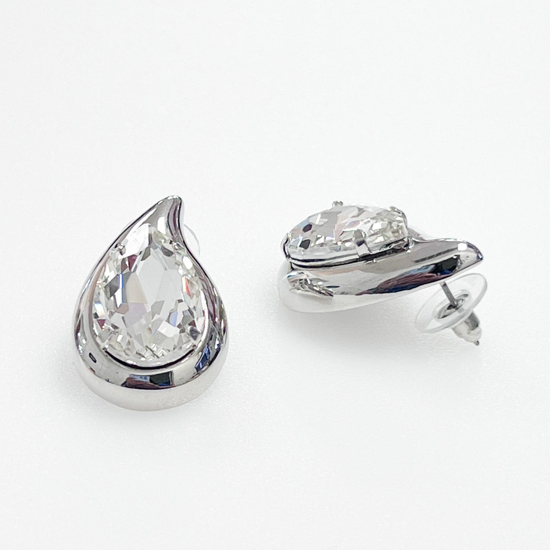 Piper - Clear Teardrop Chunky Stud Earrings (Silver)