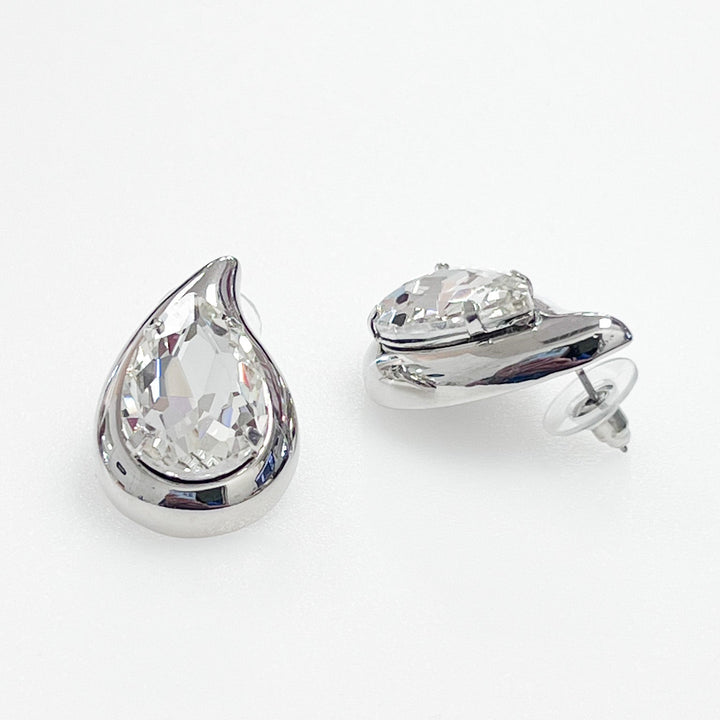 Piper - Clear Teardrop Chunky Stud Earrings (Silver)
