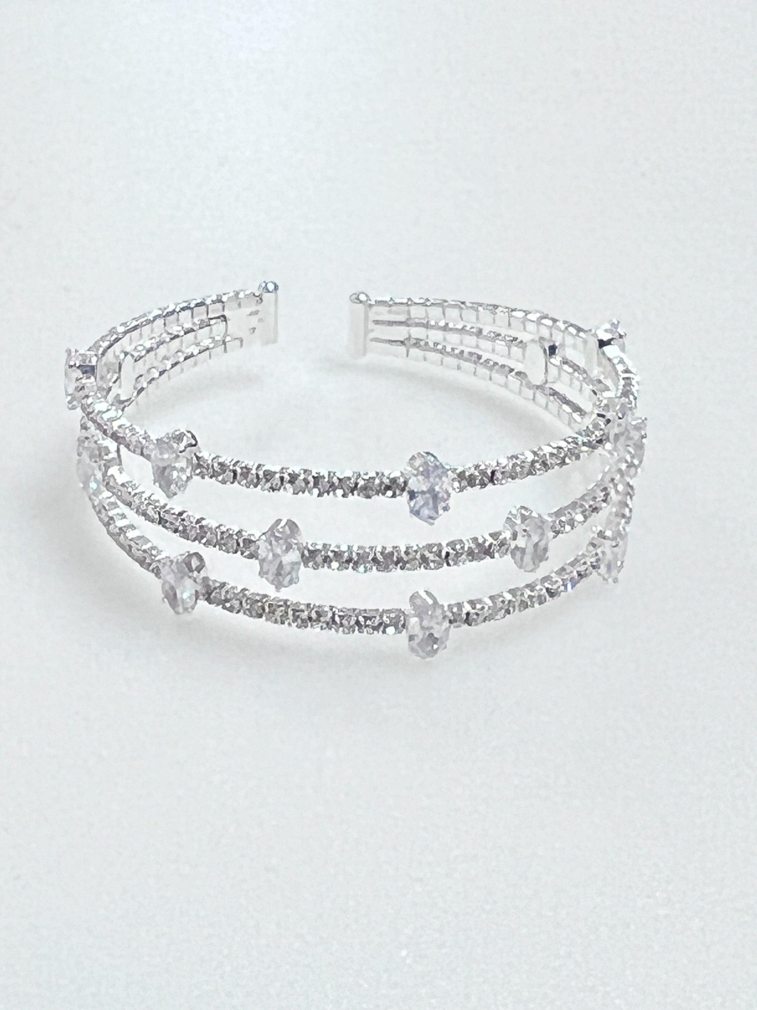 Kennedy - Silver Rhinestone Triple Cuff Bracelet