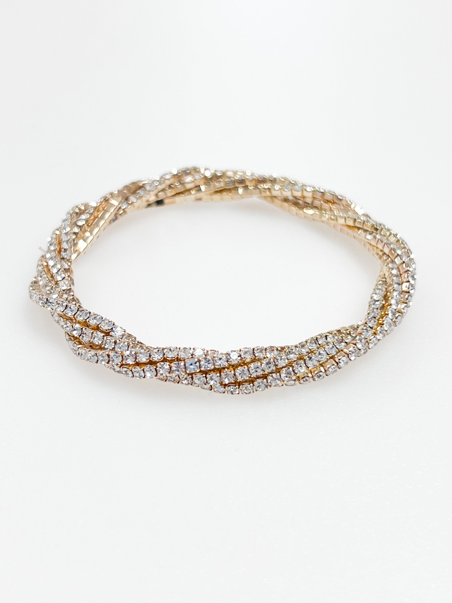 Natalia - Elasticized Twisted Rhinestone Bracelet (Gold)