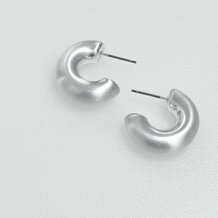 Allison - Chunky Brushed Silver Hoop Earrings