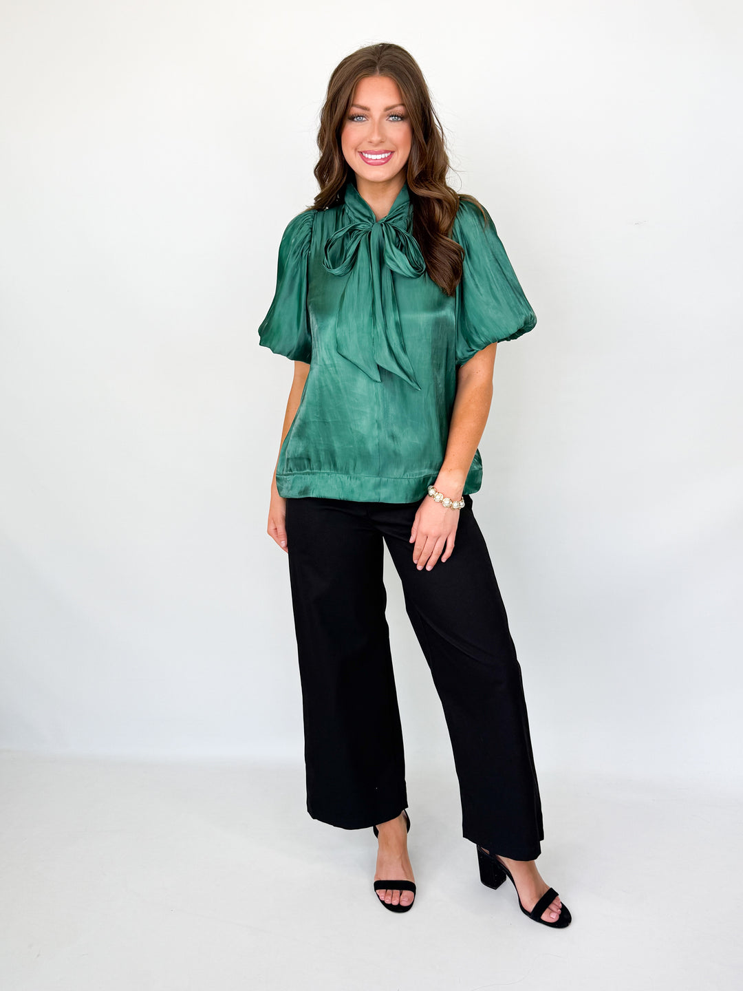 Lauryn - Puff Sleeve Bow Top (Green)