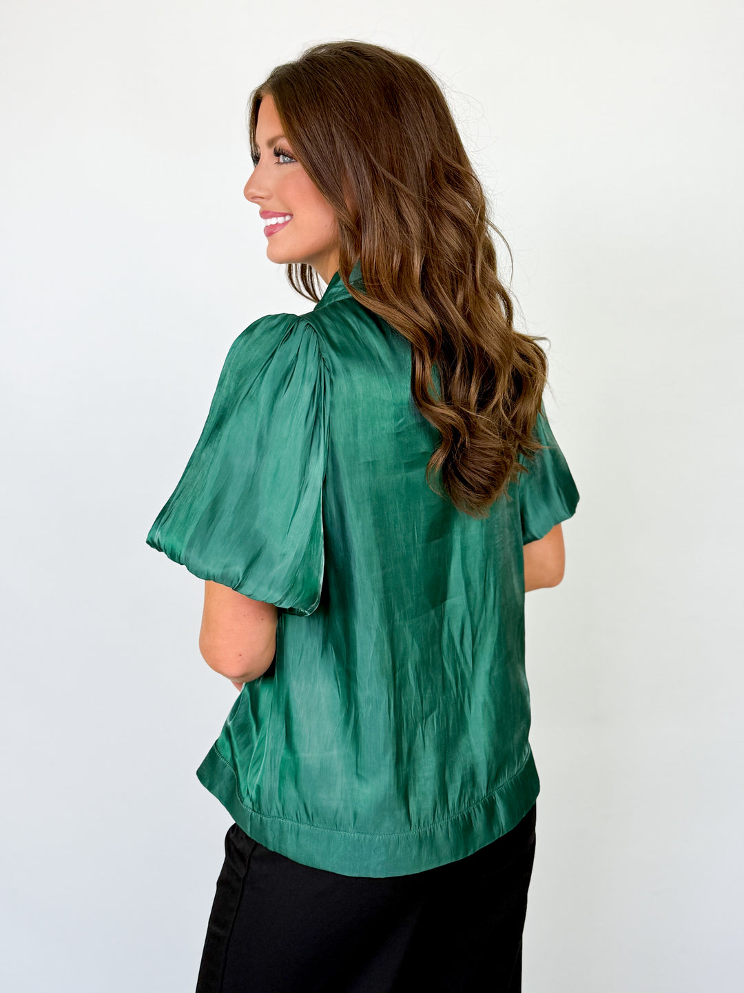 Lauryn - Puff Sleeve Bow Top (Green)