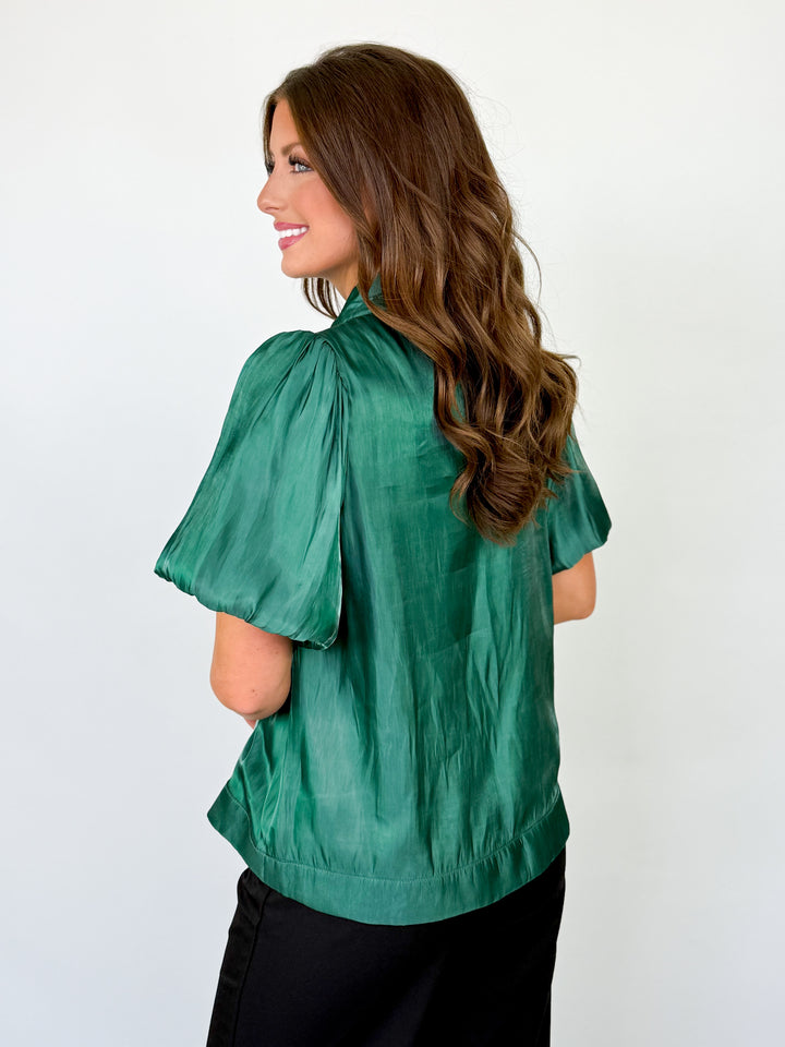 Lauryn - Puff Sleeve Bow Top (Green)