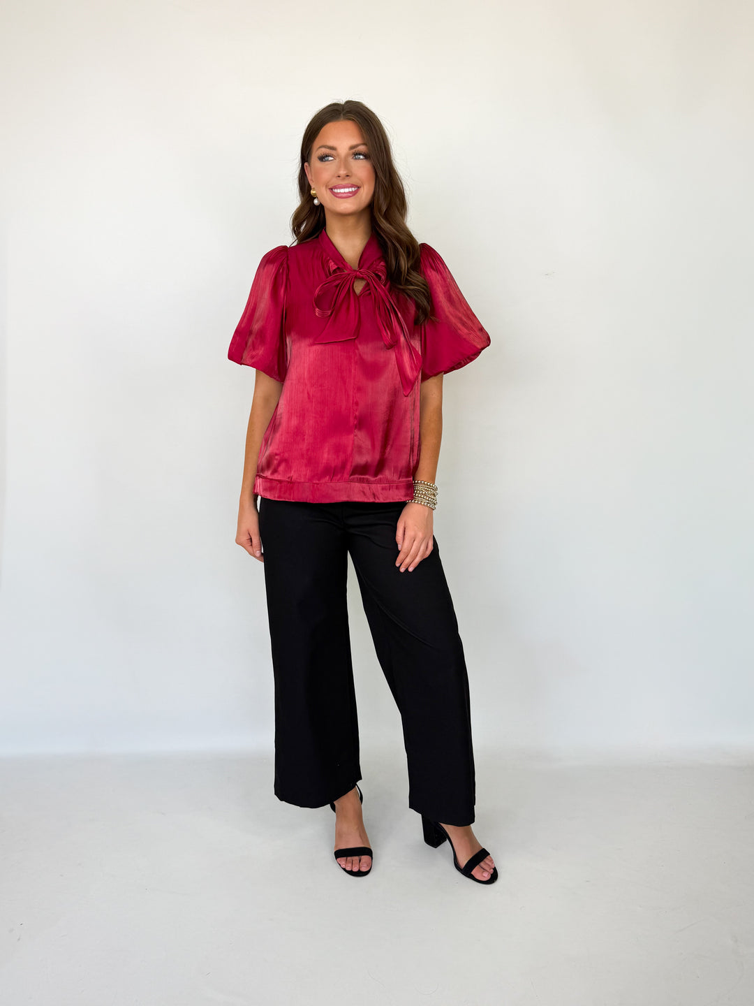 Lauryn - Puff Sleeve Bow Top (Red)
