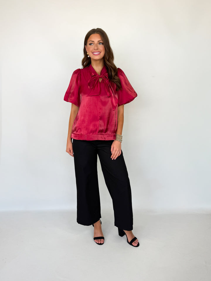 Lauryn - Puff Sleeve Bow Top (Red)