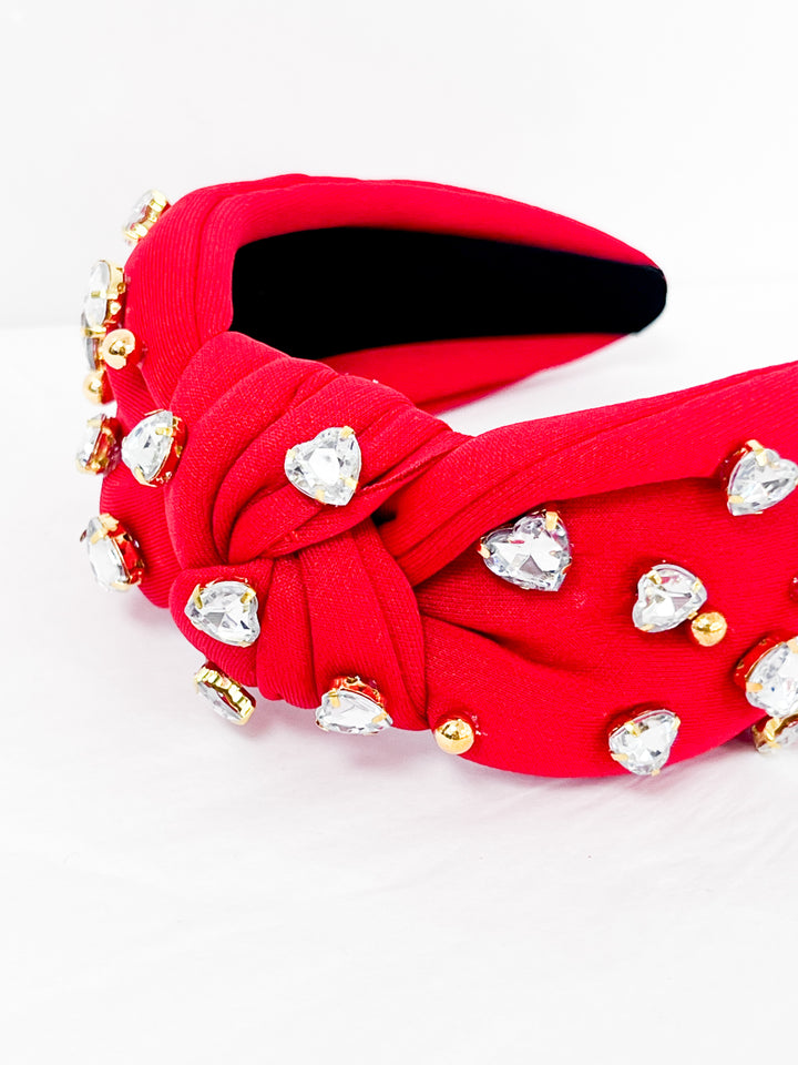 Vivienne - Red Rhinestone Heart Headband (Red)