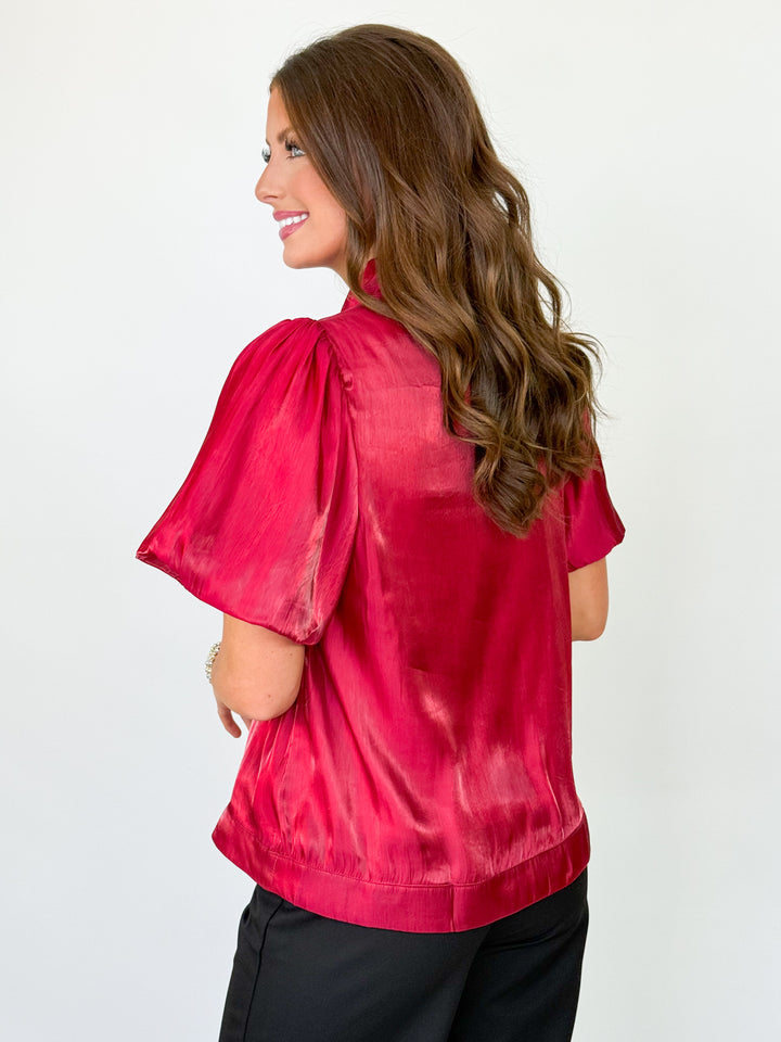 Lauryn - Puff Sleeve Bow Top (Red)