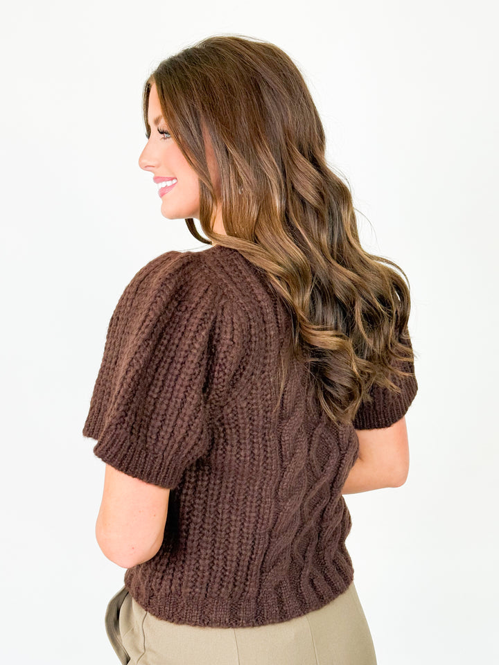 Angie - Puff Sleeve Knit Sweater (Brown)