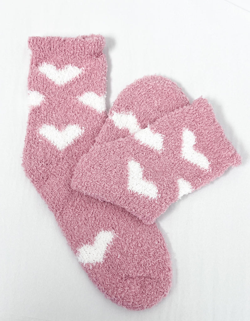 Fuzzy Heart Socks - Pink