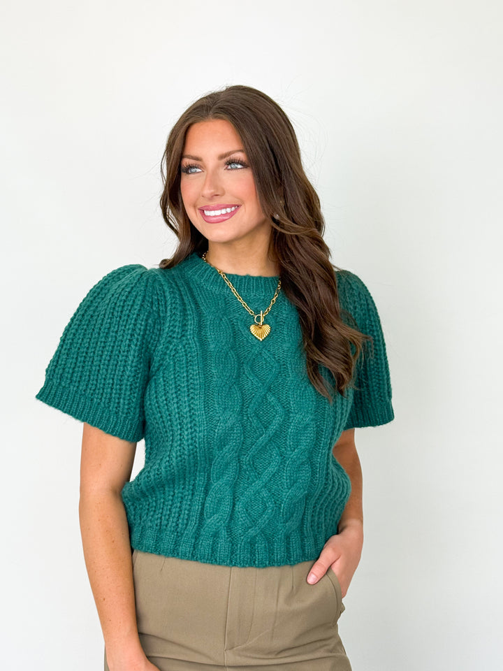 Angie - Puff Sleeve Knit Sweater (Green)
