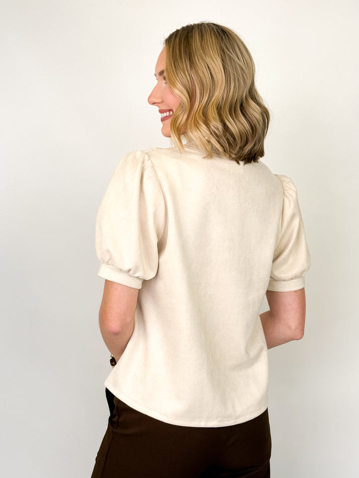 Blythe - Suede V-Neck Blouse (Cream)