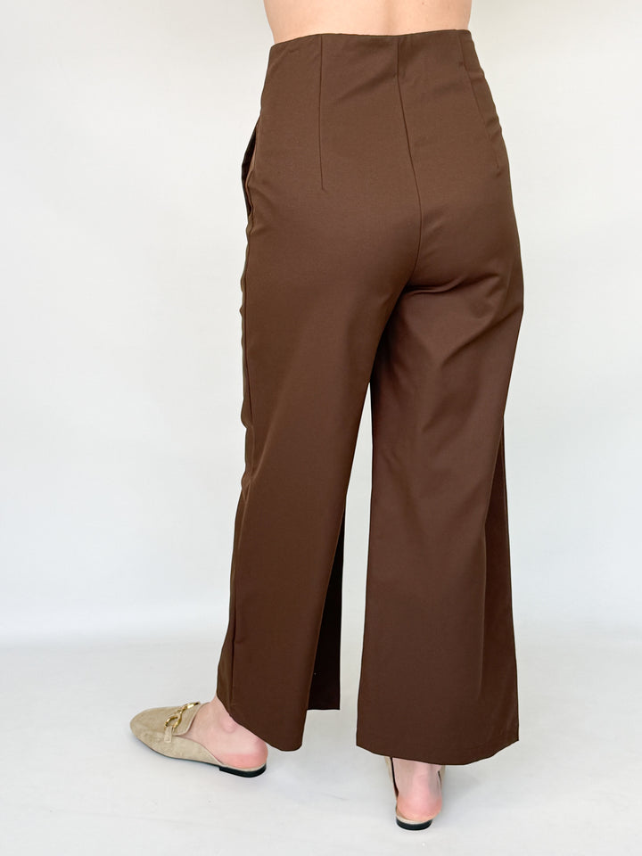 Chandler - High Waist Straight Leg Pant (Brown)