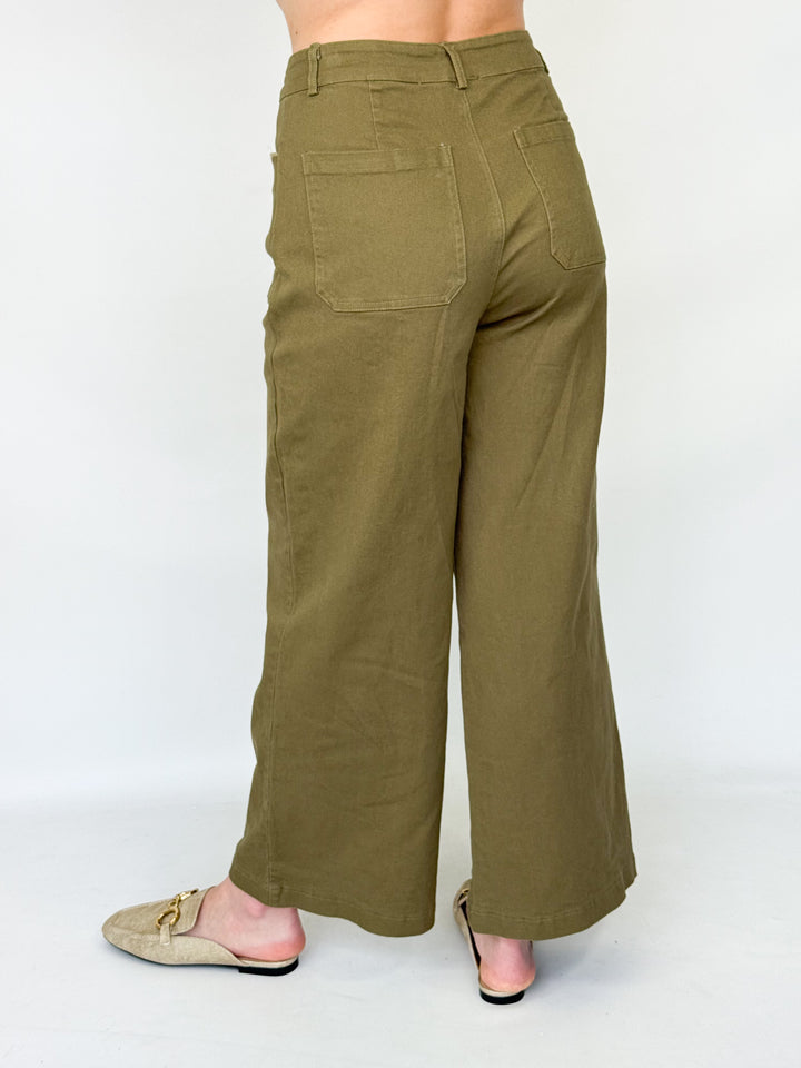 Nola - Olive Scalloped Pocket Pants