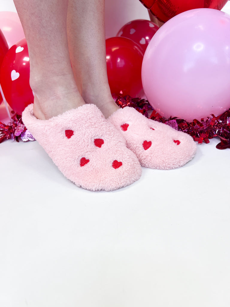 Pink heart slippers sales
