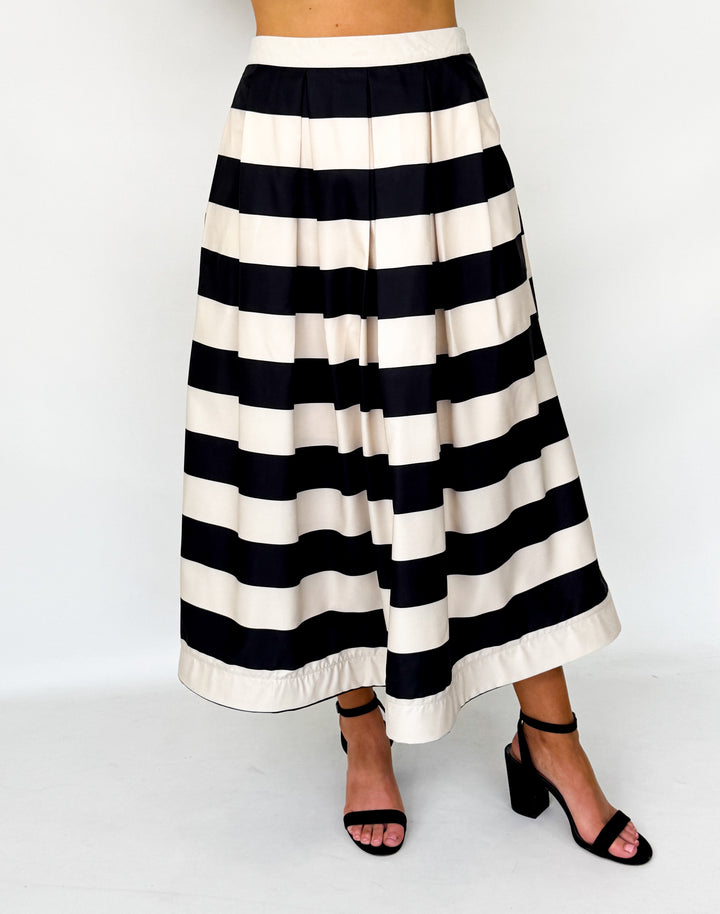 Carrie - Pleated Striped Midi Skirt