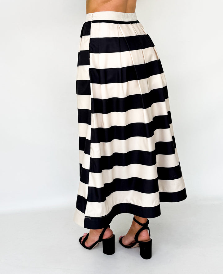 Carrie - Pleated Striped Midi Skirt