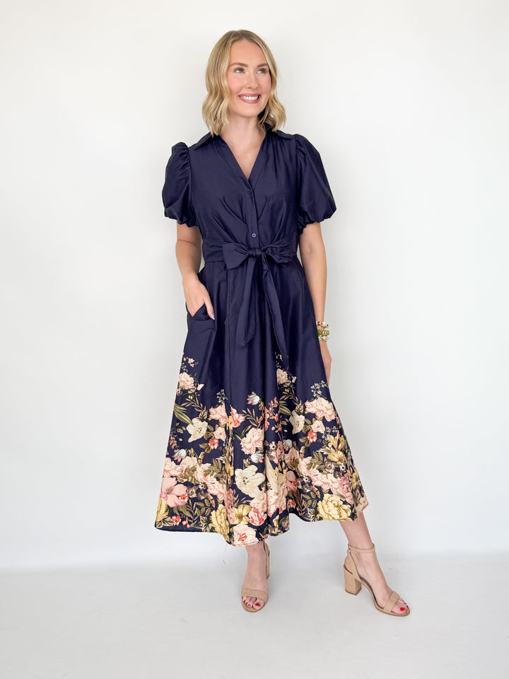 Alice - Navy Floral Midi Dress