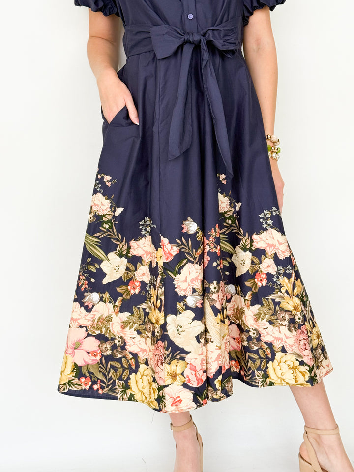Alice - Navy Floral Midi Dress