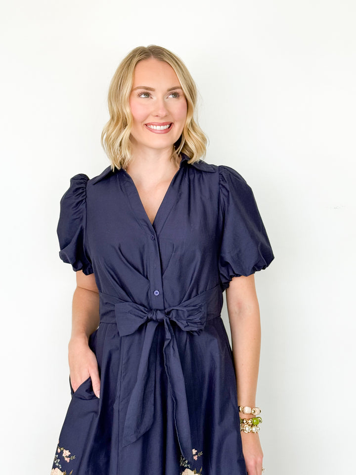 Alice - Navy Floral Midi Dress