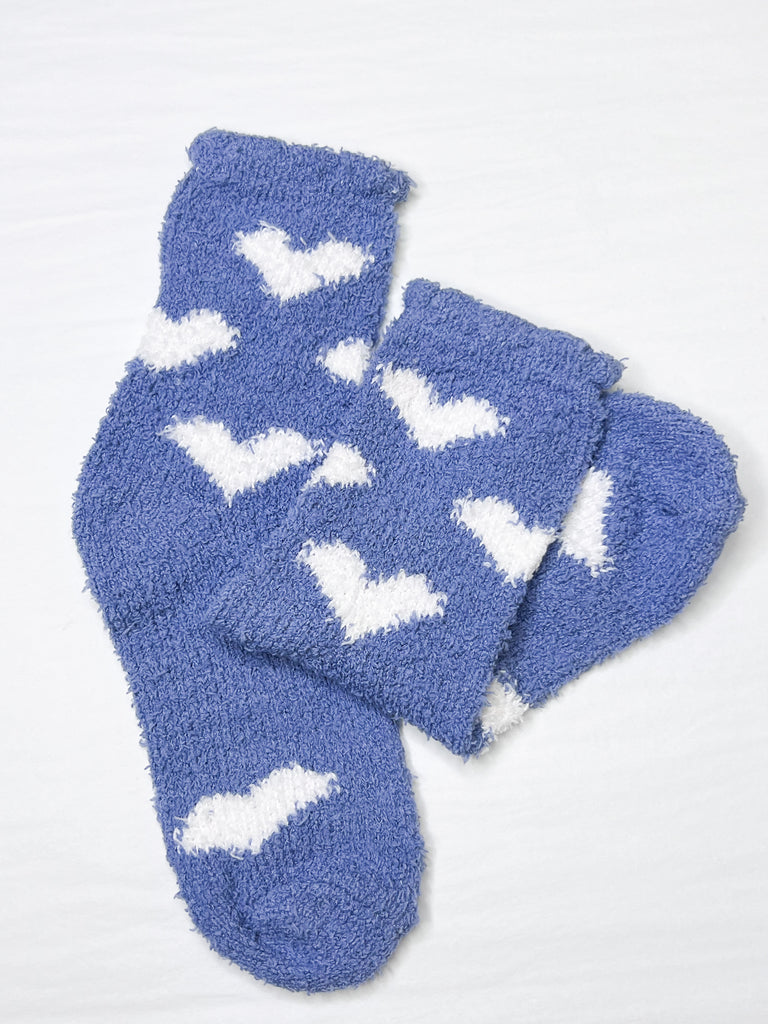 Fuzzy Heart Socks - Blue