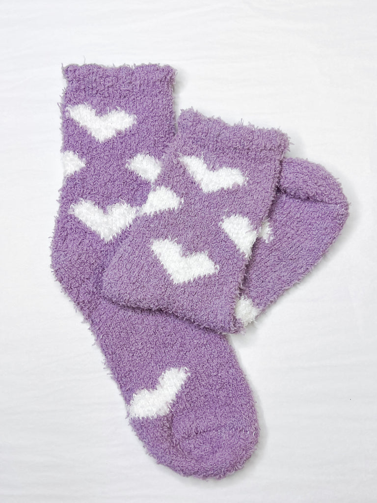 Fuzzy Heart Socks - Lavender