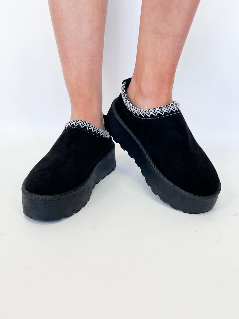Jazmine - Suede Platform Slippers (Black)