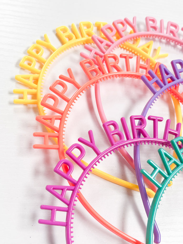 Happy Birthday Multi Colored Headband Set o 6