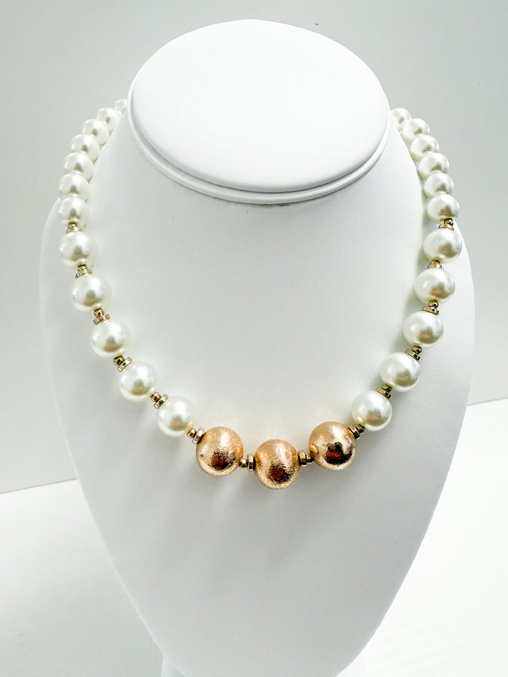 Julie - Chunky Pearl + Gold Necklace
