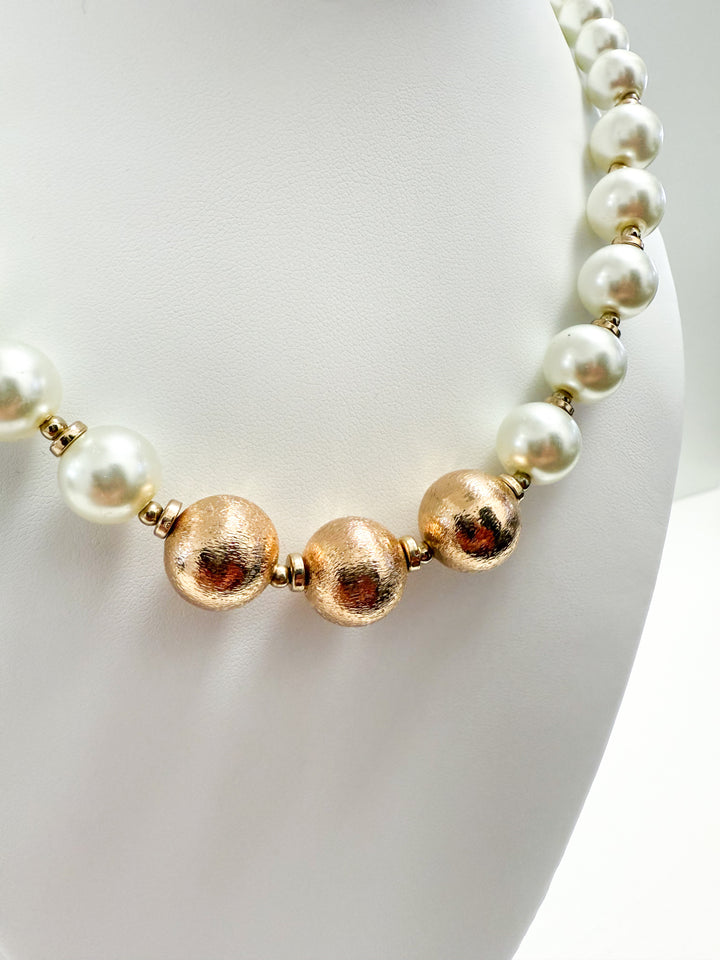 Julie - Chunky Pearl + Gold Necklace