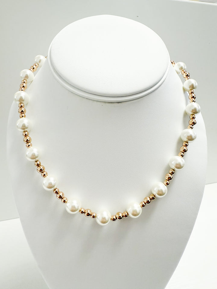 Charlotte - Gold + Pearl Beaded Magnetic Clasp Necklace