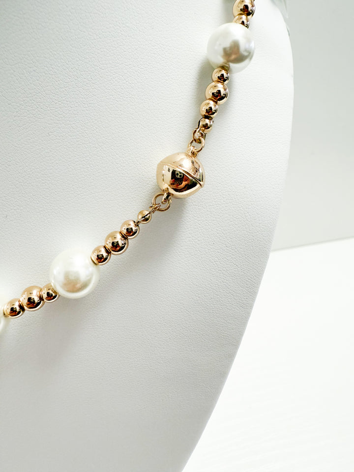 Charlotte - Gold + Pearl Beaded Magnetic Clasp Necklace
