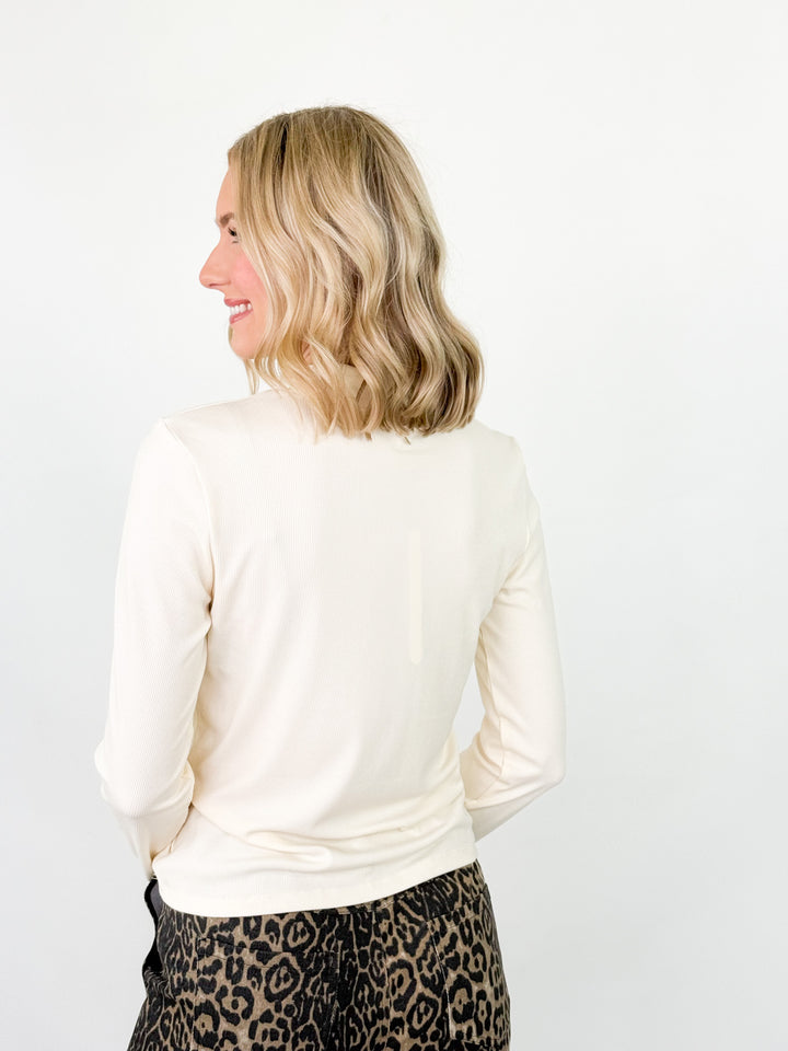 Shelli - Stretchy Ribbed Mock Neck Top (Cream)