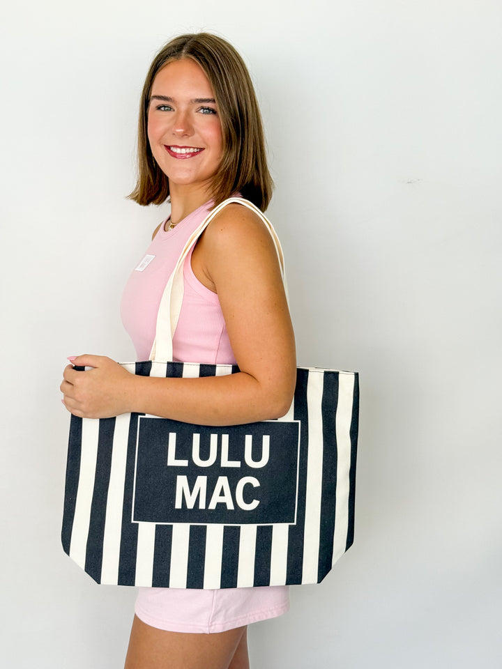 LULU MAC - Black/White Stripe Canvas Tote