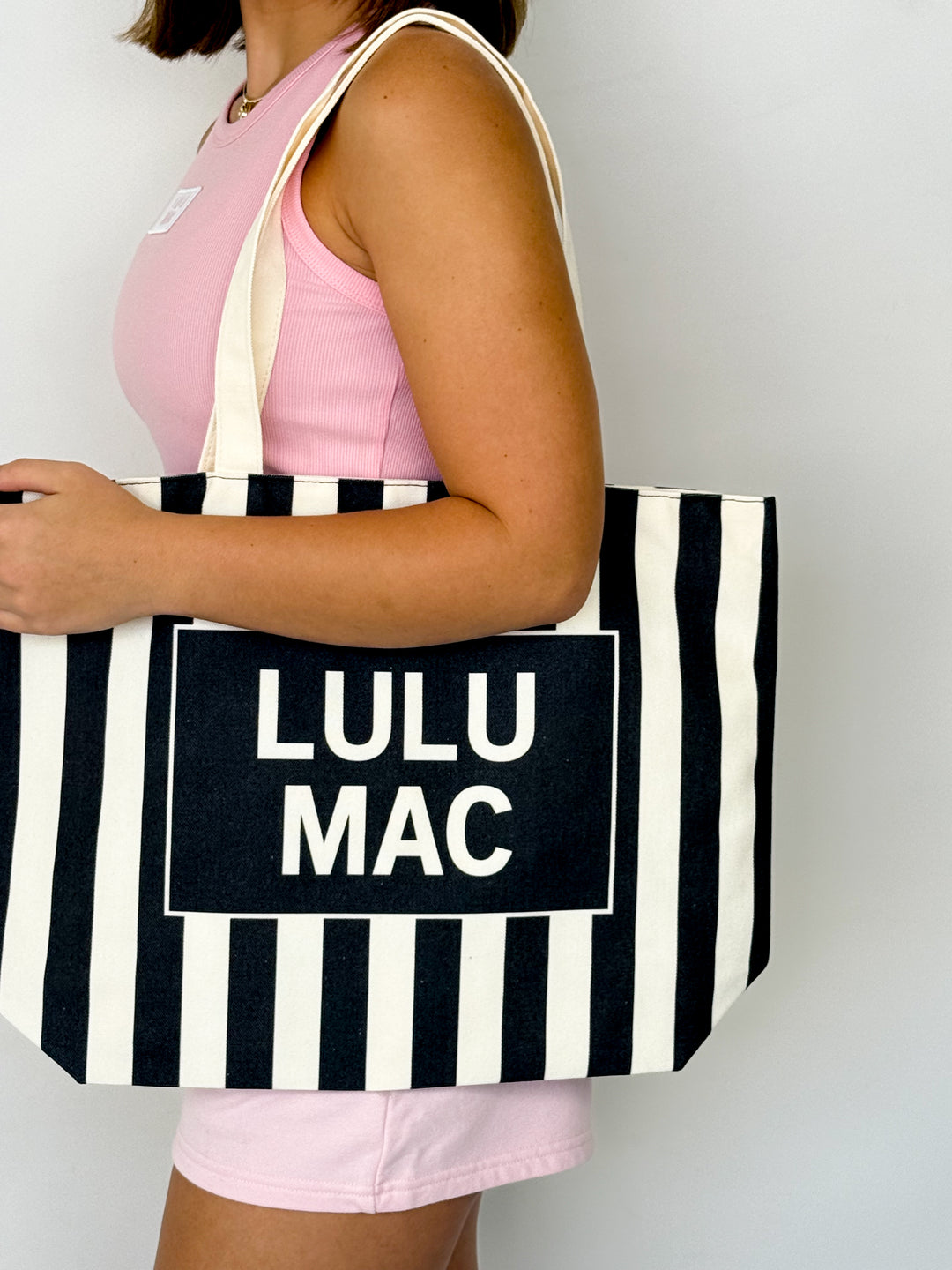 LULU MAC - Black/White Stripe Canvas Tote
