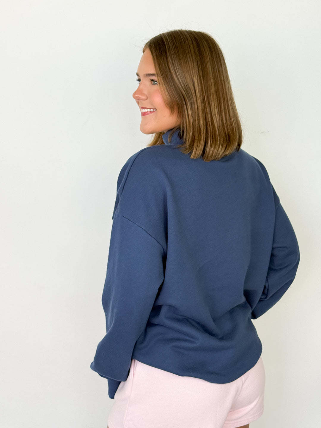 LULU MAC - Stitch Mockneck Terry Cloth Sweatshirt (Navy)