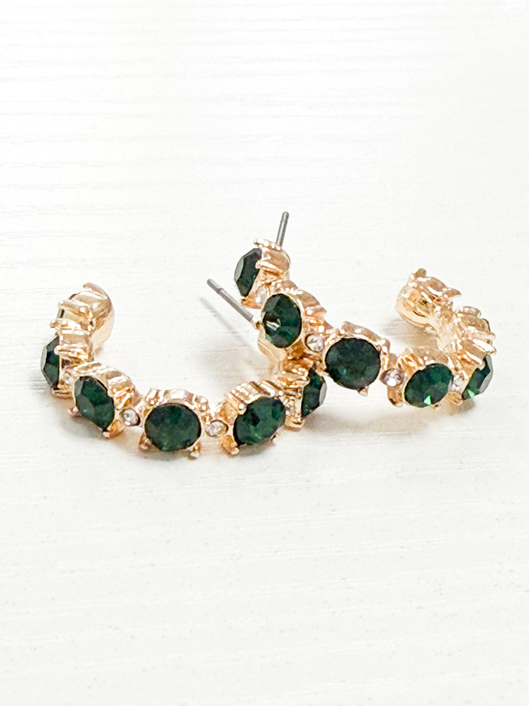 Mandi - Rhinestone Hoop Earrings (Emerald)