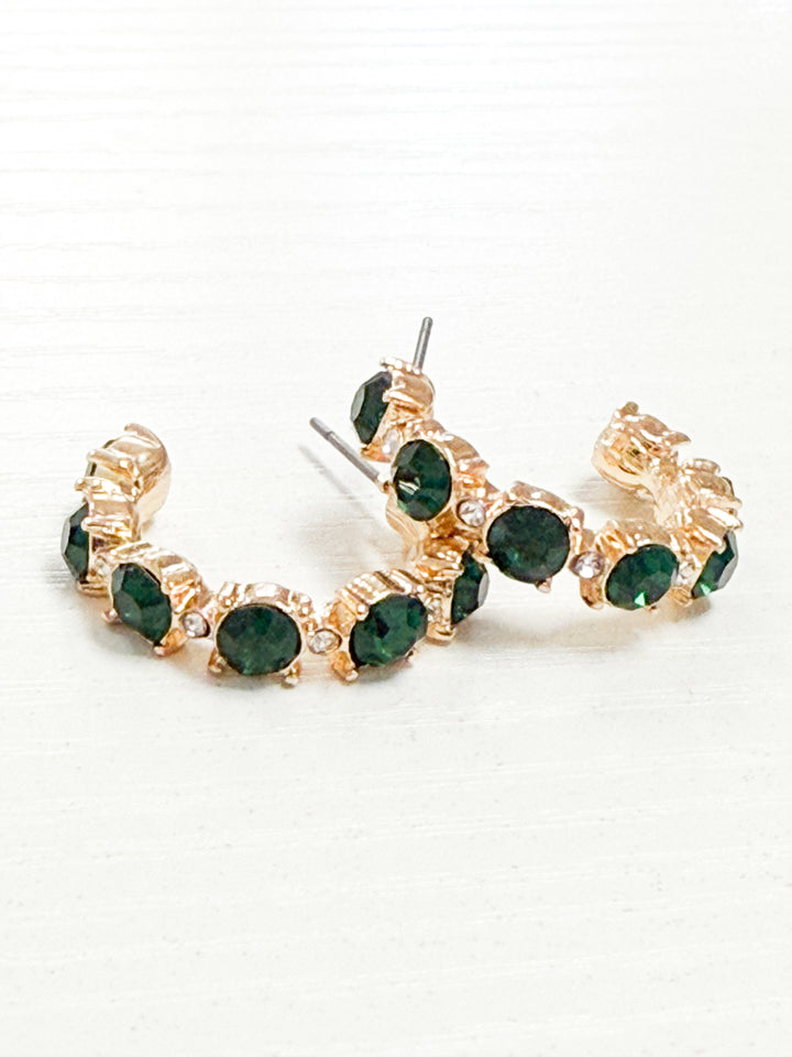 Mandi - Rhinestone Hoop Earrings (Emerald)