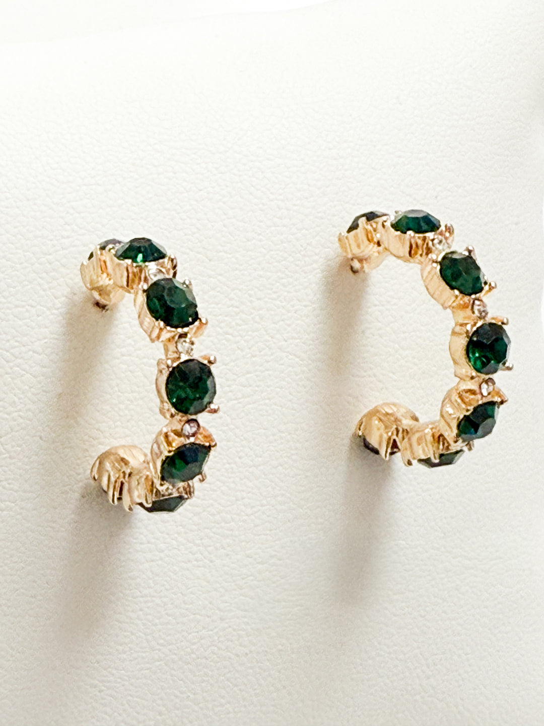 Mandi - Rhinestone Hoop Earrings (Emerald)